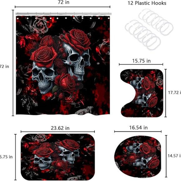 4 pcs Waterproof Bathroom Decor Sets with 12 Hooks, - Picture 2 of 5